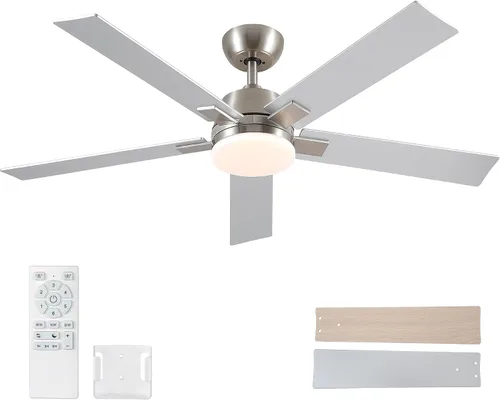 Vista 12 de Ventiladores de techo de 42 pulgadas con luces y control remoto, ventilador de techo negro con 5 aspas, motor DC reversible de 6 velocidades, LED