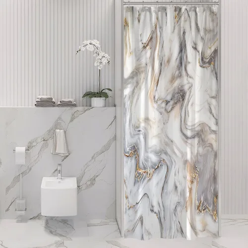 Vista 10 de Gibelle Cortina de ducha pequeña de 36 x 72 pulgadas, diseño de mármol medio abstracto estrecho para baño, juego de cortina de ducha moderna de tela