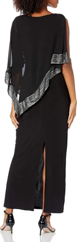 Vista 4 de S.L. Fashions Women's Long Capelet Mother of The Bride Dress with Metallic Trim (Petite and Regular Sizes)