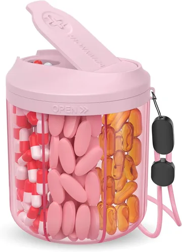 Vista 15 de Hionxmga Dispensador de pastillas con 7 compartimentos grandes, organizador de botellas de píldoras de 4.4 pulgadas de alto x 3.6 pulgadas