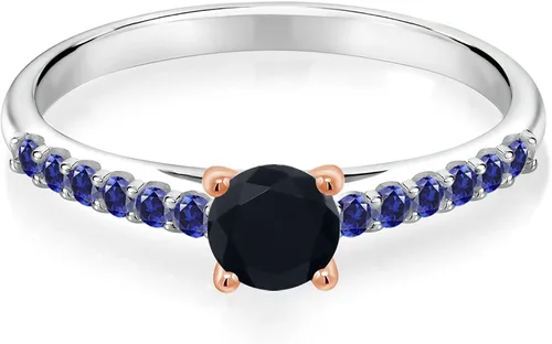 Vista 2 de Gem Stone King Anillo de oro blanco de 10 quilates de oro blanco de 10 quilates de ónix negro con puntas de oro rosa