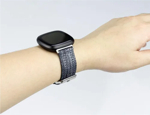 Vista 5 de Bandas compatibles con Fitbit Sense 2/Versa 4/Versa 3/Sense, correa de tela tejida transpirable, pulseras de repuesto ajustables para mujeres