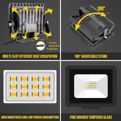Vista 3 de SKYWORLD Paquete de 2 luces LED de inundación para exteriores, 10 W, 1000 lúmenes, luz de inundación LED de seguridad, luz diurna de 4000 K, luz