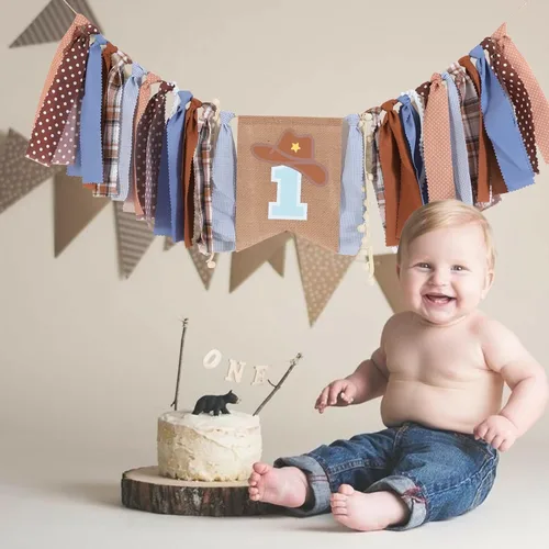 Vista 5 de Cartel de primer cumpleaños para silla alta – Rodeo de vaquero para decoración de tela de fiesta, baby shower, guirnalda de fondo para accesorios