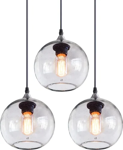 Vista 11 de Iluminación colgante para isla de cocina, luces colgantes de vidrio rústico moderno, globo transparente, luces de burbujas de semillas