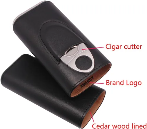 Vista 8 de AMANCY novedad Patrón – Madera de Cedro de piel forrada de 3 Cigarros de piel de serpiente con Set de cortador
