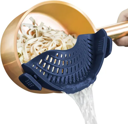 Vista 17 de AUOON - Colador grande con clip para todas las ollas y sartenes, colador de silicona de gran tamaño, diseño familiar, colador de pasta, colador