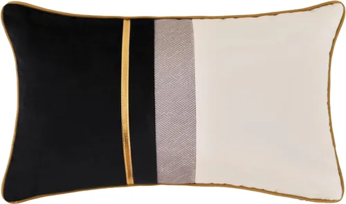 Vista 19 de Avigers - Funda de cojín decorativa de terciopelo, 20 x 20 pulgadas, diseño de rayas, cuero negro con blanco y dorado. Funda de cojín moderna