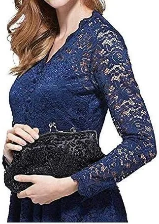 Vista 5 de Bolso de noche para mujer bolso de mano grande bolso de mano para mujer bolso de fiesta boda bolso para mujer negro M