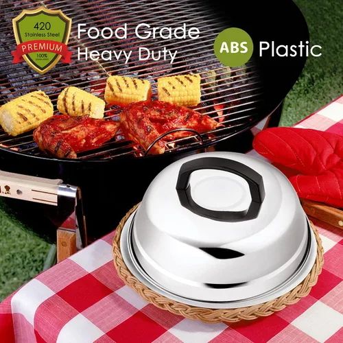 Vista 7 de Leonyo Tapa de cúpula de fusión de queso de 9 pulgadas, accesorios de plancha de acero inoxidable, cubierta duradera para cocinar al vapor