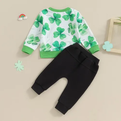 Vista 3 de Ropa para el día de San Valentín para bebé, sudadera de manga larga con letras, pantalones deportivos elásticos para otoño e invierno