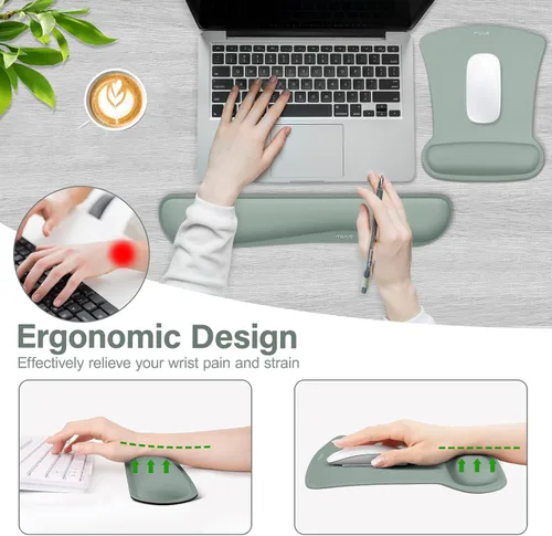 Vista 3 de MOSISO Juego de Reposamuñecas para Teclado y Mouse, Alfombrilla Ergonómica con Base Antideslizante para Alivio del Dolor en Casa/Oficina y Escritura