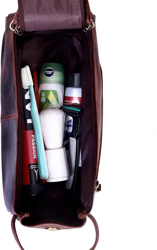 Vista 4 de Kit de viaje de cuero Dopp Neceser Hombre Afeitado Mujeres y Hombres Caso Bolsas Organizador Baño Kit de Afeitar