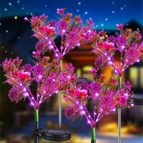 Vista 10 de Neporal Luces solares de jardín al aire libre impermeables IP65, 2 unidades Phalaenopsis flores solares luces solares de jardín impermeables