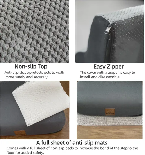 Vista 4 de Rampa de escaleras para mascotas de 5 escalones para sofás de cama alta de 23 a 30 pulgadas con almohadillas resistentes antideslizantes e