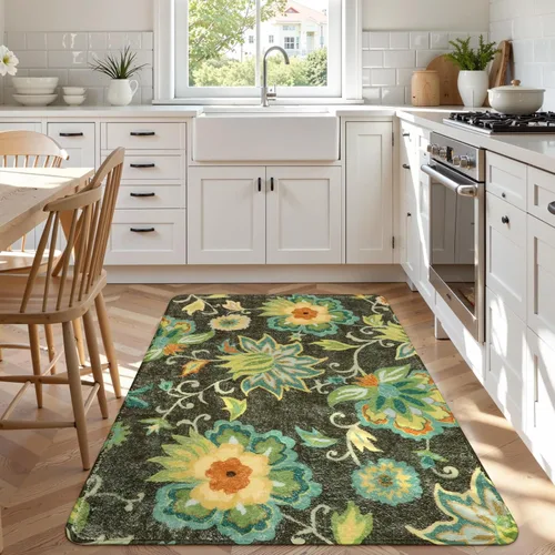 Vista 31 de Lahome - Tapete floral con estampado de cachemira, lavable, antideslizante, pequeño, anti-manchas, suave, para baño, entrada, dormitorio, Negro