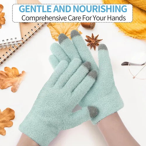Vista 4 de Guantes de spa para manos secas, guantes hidratantes durante la noche con buen forro, guantes hidratantes para pantalla táctil para mujeres
