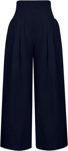 Vista 4 de Pantalones de lino de pierna ancha para mujer, pantalones palazzo, holgados, para playa, casual, verano, 2023, con bolsillo fruncido, pantalones