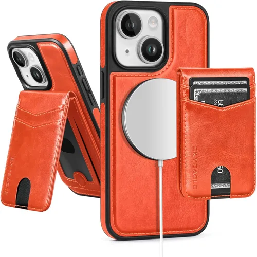 Vista 44 de SkyEagle - Funda tipo cartera compatible con MagSafe para iPhone 11, color negro Detachable Magnetic Credit Card Holder,RFID Blocking,PU