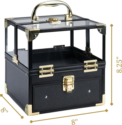 Vista 7 de Exhibición de caja de corona, tiara y faja, estuche de viaje con asa, estuches de almacenamiento para concursos y joyas (negro y dorado)