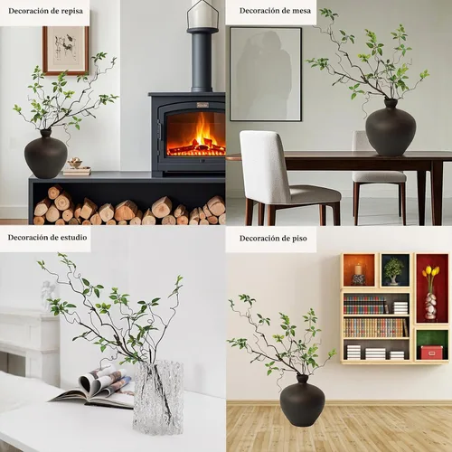 Vista 8 de 3 ramas de árbol de imitación para jarrones, hojas de tallos de otoño (verde)