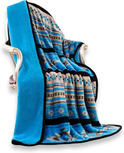 Vista 6 de Southwest Design - Manta con forro de sherpa de 50 x 60 pulgadas (azul_beige)