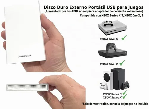 Vista 3 de Avolusion HD250U3-WH 1TB USB 3.0 Disco duro externo portátil para juegos (para Xbox One X, S, Gen1, preformateado)
