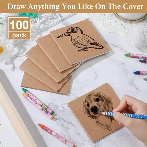 Vista 3 de Thenshop 100 cuadernos pequeños de bolsillo a granel, bloc de notas pequeños de 4 x 4 pulgadas con páginas en blanco y a rayas, diarios compactos