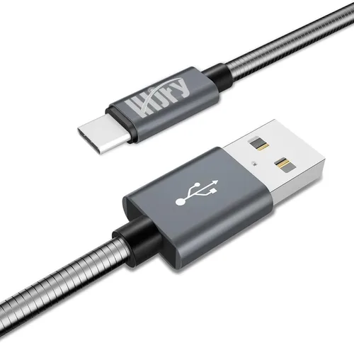 Vista 2 de Cable USB tipo C, trenzado de metal de 6.6 pies, paquete de 2 cables de carga USB-A a USB-C, cable de carga rápida para Samsung Galaxy S21 S20+ S10