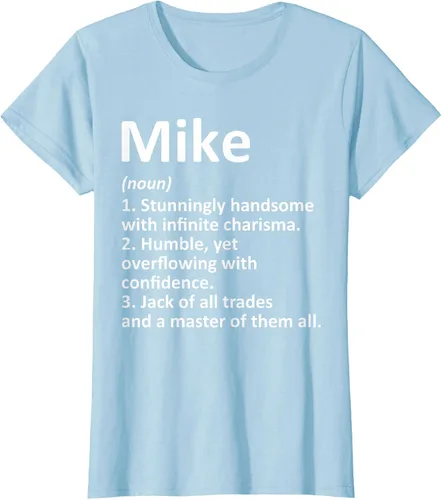 Vista 26 de MIKE Definition - Camiseta divertida para regalo de cumpleaños con nombre personalizado, Negro, S