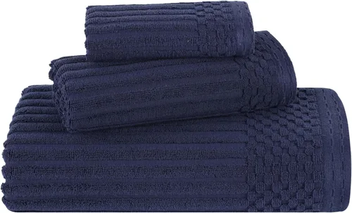 Vista 45 de Superior Juego de 6 toallas de algodón sólido y acanalado, toallas de cara de 13 x 13 pulgadas, toallas de mano de 16 x 28 pulgadas, toallas de baño
