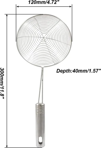 Vista 2 de Colador de araña de acero inoxidable de 4.7 pulgadas para freír y cocinar, cuchara asiática con mango largo, 11.8 pulgadas de largo