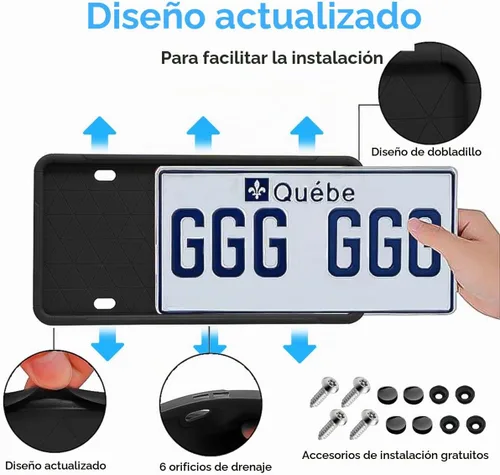 Vista 3 de Marco de matrícula de silicona negra con agujeros de drenaje, soporte universal para matrícula de automóvil de EE. UU. Resistente al óxido, a prueba