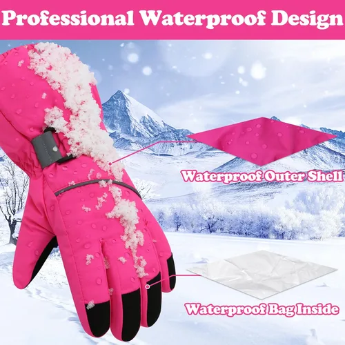 Vista 2 de Sarfel Guantes de nieve para niños, guantes impermeables para niños, guantes de esquí para niñas, guantes de invierno para niños, guantes