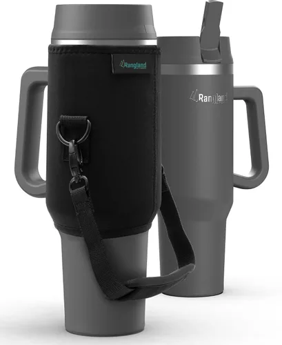Vista 7 de Vaso de 40 oz a prueba de fugas con asa y funda protectora de transporte, taza para botella de agua aislada con tapa con popote a prueba de derrames