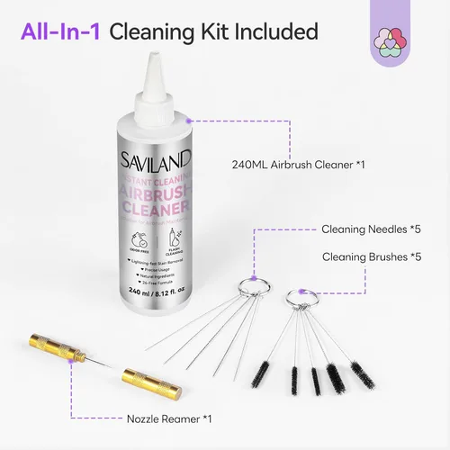 Vista 7 de Kit de Limpieza de Aerógrafo SAVILAND: Kit de Limpieza de Aerógrafo Instantáneo 240ml de 10S, Libre de Acetona con Bajo Olor, Incluye Cepillo