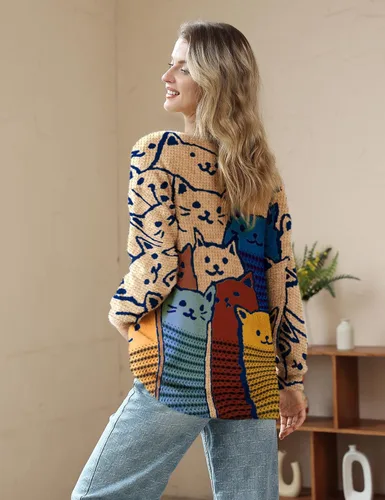 Vista 3 de YESNO Suéter de Navidad para mujer, estampado gráfico, suéteres de gran tamaño, casuales, sueltos, de punto, S01 Floral 064