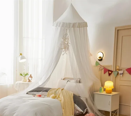 Vista 13 de VETHIN Toldo de cama para niñas y niños, diseño de princesa con cúpula redonda para niños, mosquitera de ensueño, habitación de niñas, castillo