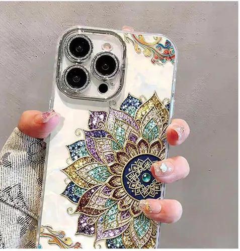 Vista 5 de Roemary Floral Mandala Case for iPhone 13 with Wrist,Pearl Case for Girls Women