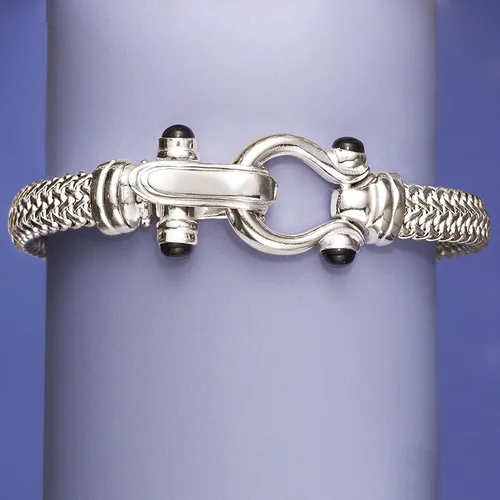 Vista 3 de Ross-Simons Italian Sterling Silver Horsebit Bracelet With Black Onyx