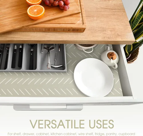 Vista 4 de Glotoch Forro Premium Antideslizante para Estantes, Forro de Cajón No Adhesivo, Revestimientos Impermeables para Armarios de Cocina, Cajón