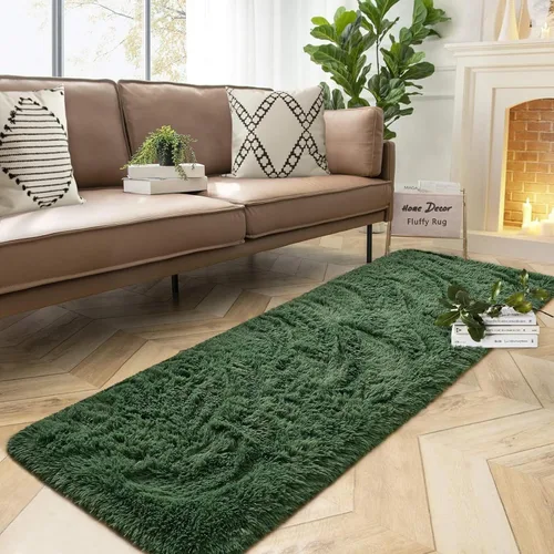 Vista 23 de DweIke Alfombras de pasillo beige esponjosas para dormitorio, 2 x 6 pies, alfombra larga de felpa suave para niñas y niños, antideslizante y lavable