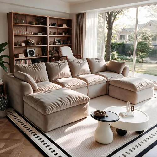Vista 10 de Sofá nube modular en forma de L de 110 pulgadas con otomana móvil, cómodo sofá de 4 asientos de chenilla sin hueso con asiento profundo para sala