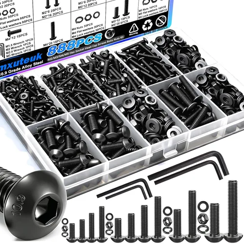 Vista 10 de mxuteuk Juego de tornillos M5 de 185 piezas, kit de tuercas, pernos y tornillos de cabeza hexagonal M5, pernos de acero de aleación de grado 12.9