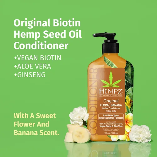Vista 2 de Hempz Acondicionador de biotina – Original Light Floral & Banana – Para el crecimiento y fortalecimiento del cabello seco, dañado y teñido teñido