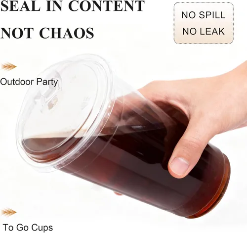 Vista 6 de Goodluck Paquete de 100 vasos de plástico transparente de 16 onzas con tapas, desechables para café helado con tapas para fiestas, bebidas