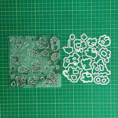 Vista 7 de Juego de sellos y troqueles transparentes de ratón y taza de Navidad de invierno para hacer tarjetas, plantillas de corte para álbumes de recortes