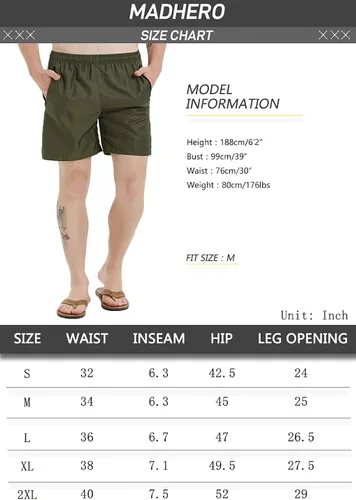 Vista 5 de MADHERO Traje de baño para hombre con bolsillos con cremallera, secado rápido, forro de malla