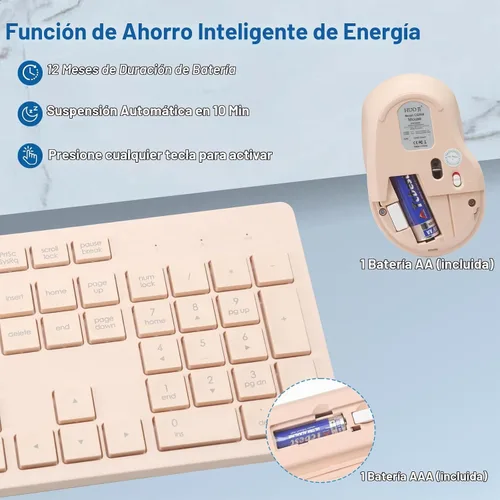 Vista 6 de HUO JI Combo de teclado y mouse inalámbricos, silencioso y suave
