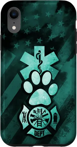 Vista 23 de Funda americana para iPhone 13 EMT EMS Firefighter Dog Paw Turquoise Fire Rescue